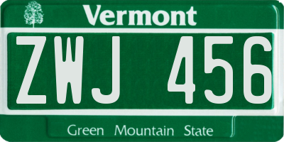 VT license plate ZWJ456