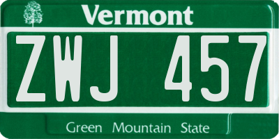 VT license plate ZWJ457