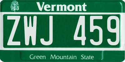 VT license plate ZWJ459