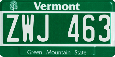 VT license plate ZWJ463
