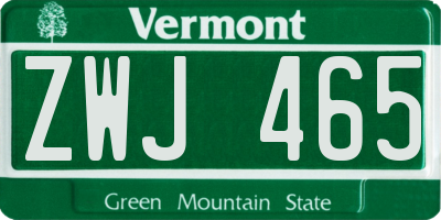 VT license plate ZWJ465