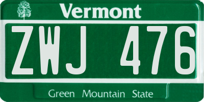 VT license plate ZWJ476