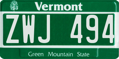 VT license plate ZWJ494