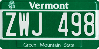 VT license plate ZWJ498