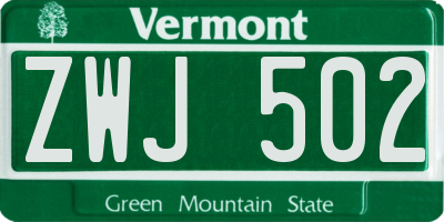 VT license plate ZWJ502