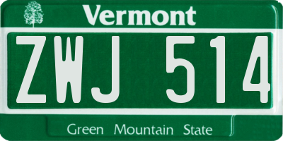 VT license plate ZWJ514
