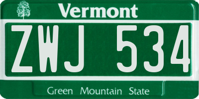 VT license plate ZWJ534
