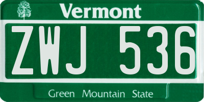 VT license plate ZWJ536