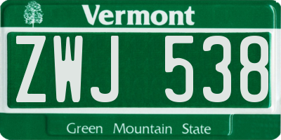 VT license plate ZWJ538