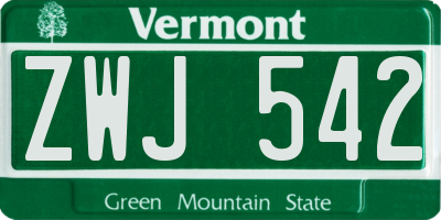 VT license plate ZWJ542