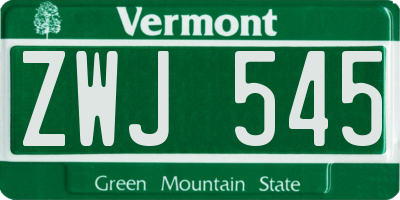 VT license plate ZWJ545