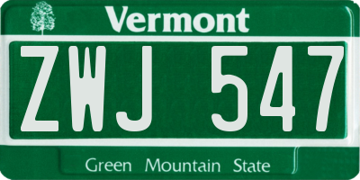 VT license plate ZWJ547