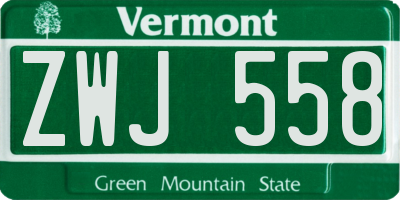 VT license plate ZWJ558