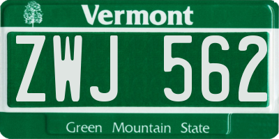 VT license plate ZWJ562