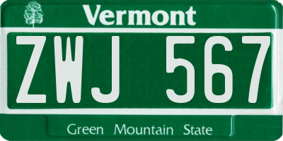 VT license plate ZWJ567