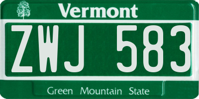 VT license plate ZWJ583