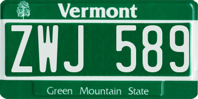 VT license plate ZWJ589