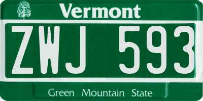 VT license plate ZWJ593
