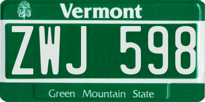 VT license plate ZWJ598