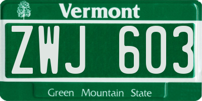 VT license plate ZWJ603