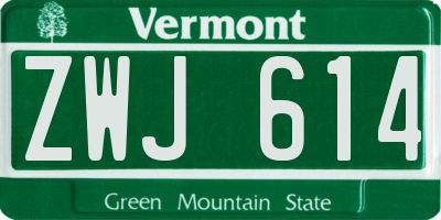 VT license plate ZWJ614