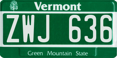 VT license plate ZWJ636