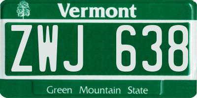 VT license plate ZWJ638
