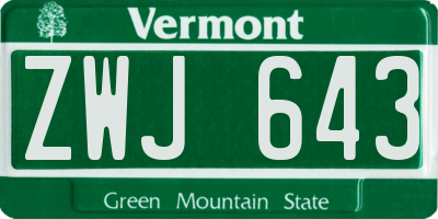 VT license plate ZWJ643
