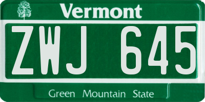 VT license plate ZWJ645