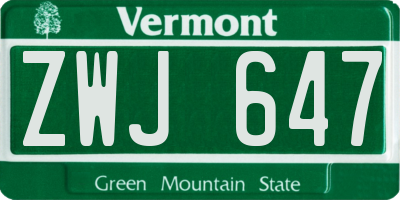 VT license plate ZWJ647