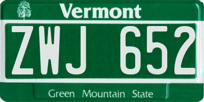 VT license plate ZWJ652