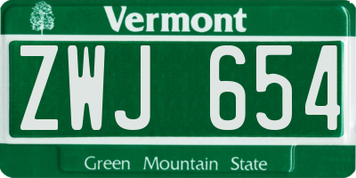 VT license plate ZWJ654