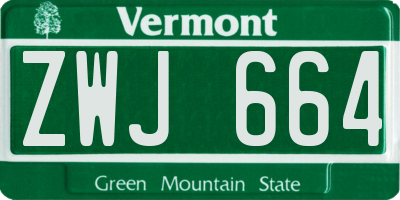 VT license plate ZWJ664