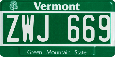VT license plate ZWJ669