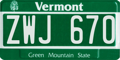 VT license plate ZWJ670