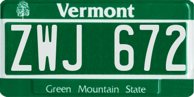 VT license plate ZWJ672