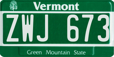 VT license plate ZWJ673