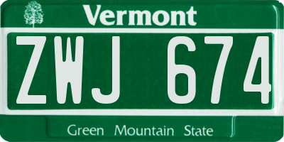 VT license plate ZWJ674