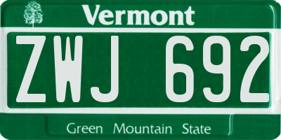 VT license plate ZWJ692