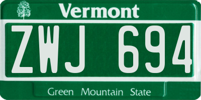 VT license plate ZWJ694
