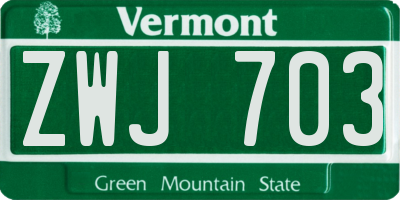 VT license plate ZWJ703
