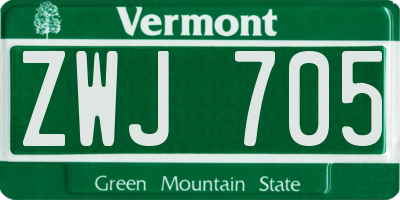 VT license plate ZWJ705