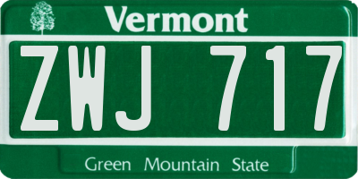 VT license plate ZWJ717