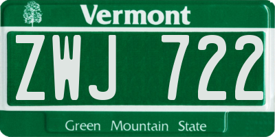 VT license plate ZWJ722
