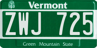 VT license plate ZWJ725