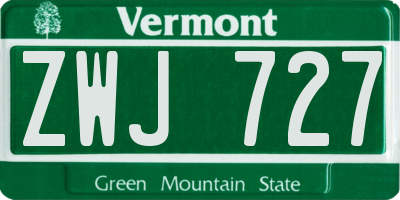 VT license plate ZWJ727