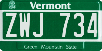 VT license plate ZWJ734