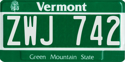 VT license plate ZWJ742