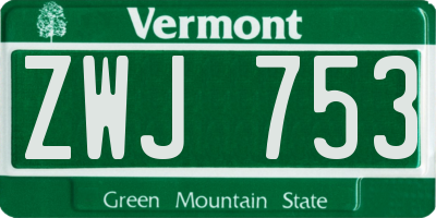 VT license plate ZWJ753