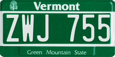 VT license plate ZWJ755